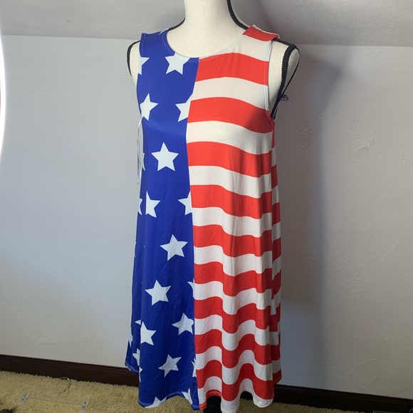 Dress Works Stars and Stripes Red White Blue Patriotic Sleeveless Dress Sz Small - Picture 1 of 10